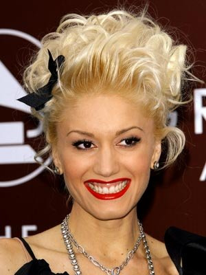 Gwen Stefani with a formal spiky prom hairstyle 