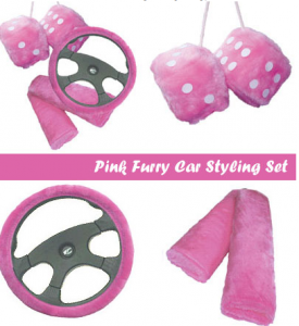 car accessories for girls furry pink dice and wheel